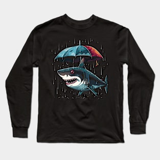 Shark Rainy Day With Umbrella Long Sleeve T-Shirt